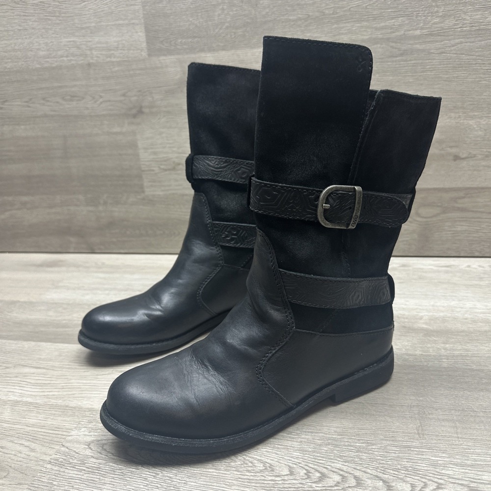 EMU Australia Ainslie black leather buckle strap slouch boot Woman's Biker Size8